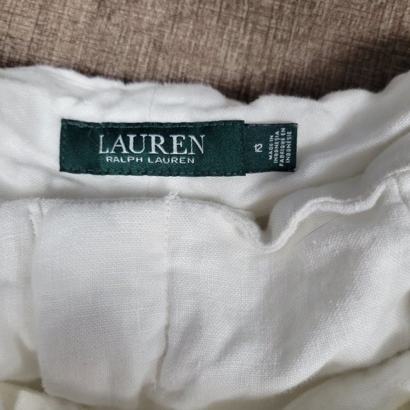 Lauren Ralph Lauren 100% Linen White Shorts With Tie Belt Size 12 - Picture 9 of 10